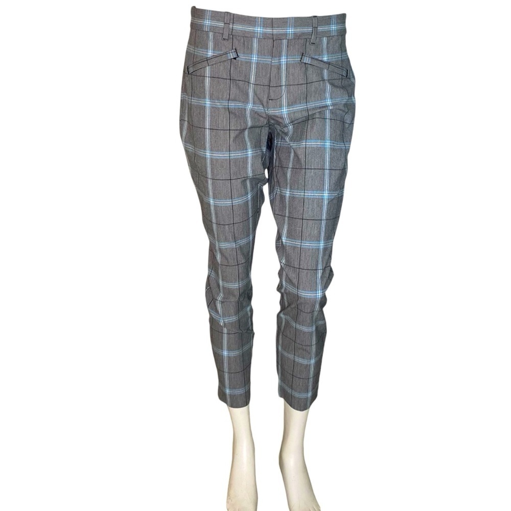GAP Signature Skinny Ankle Pants Grey Blue Plaid Dress Pants Cigarette Size 10 - Picture 2 of 15